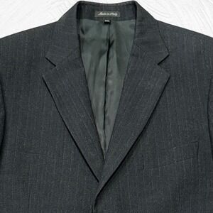 THEORY Mens Blazer Sport Coat 44L Two Button Wool Black Gray Pinstripe Italy